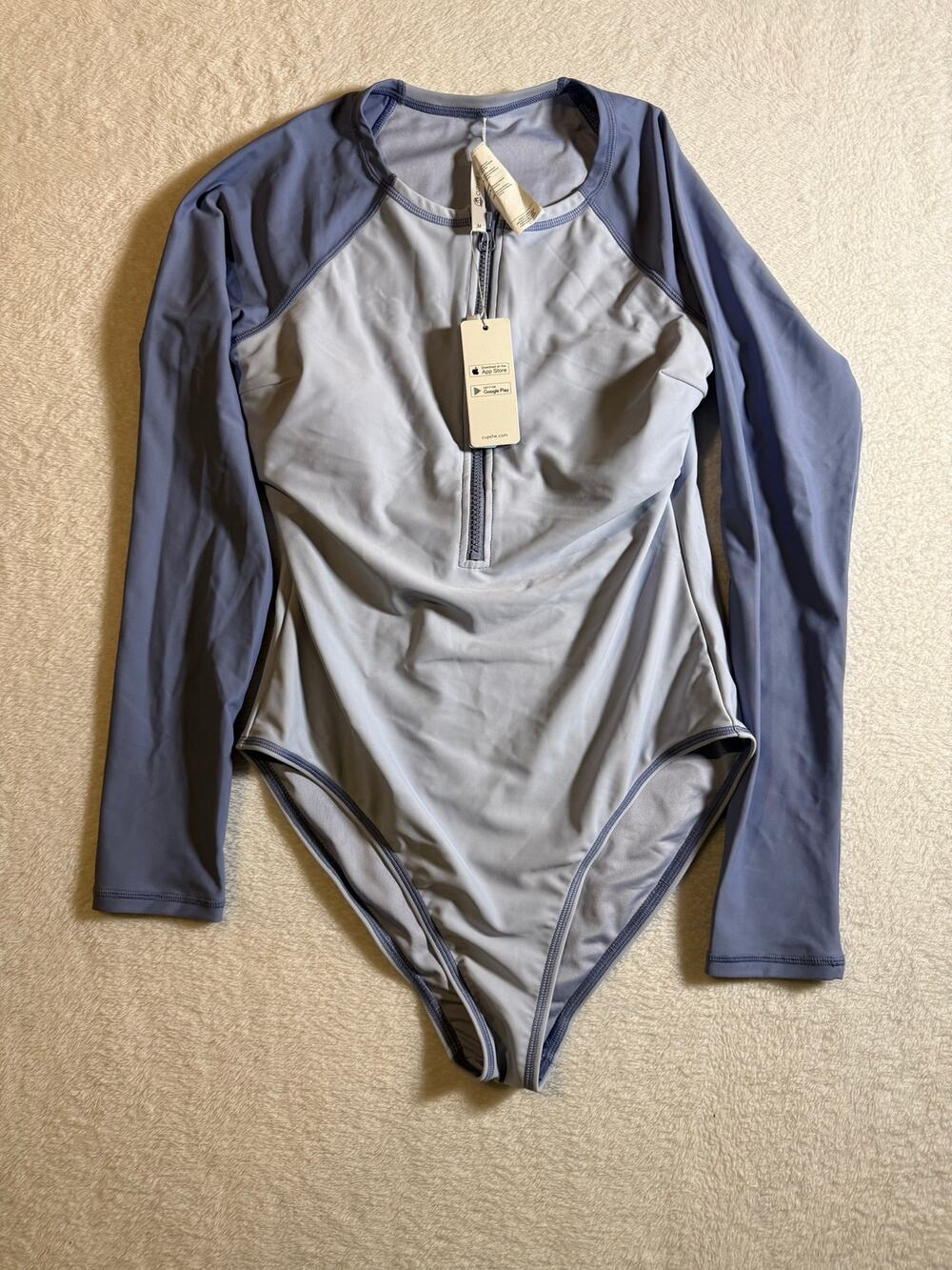 Cupshe Women’s Medium Blue Long Sleeve Half Zip One Piece Swimsuit NWT